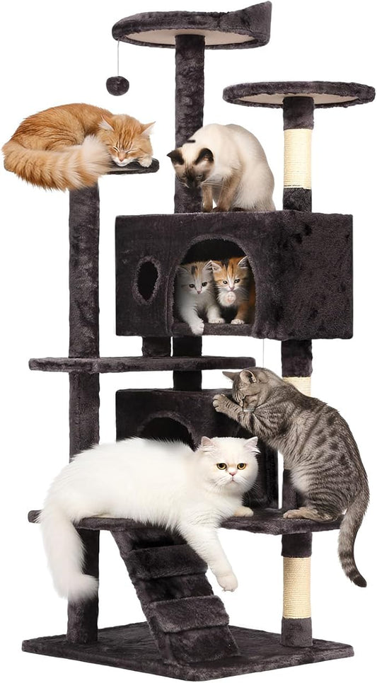 PayLessHere Cat Tree 54in Cat Tower with Cat Scratching Post,Multi-Level Cat Condo Stand House Furniture Kitty Activity Center with Furry Ball Toys Cat Tree for Indoor Cats,Purple