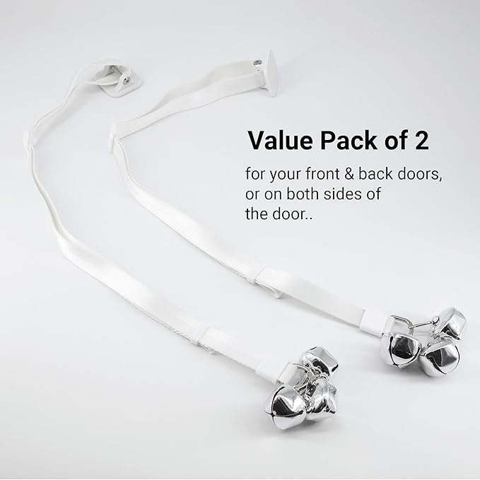 SVD.PET [2-Pack Puppy Bell Doorbells, Dog Bells for Potty Training, Attach to doorknob or Anywhere Near the Door, Length and Height Adjustable (White)