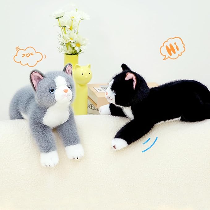 PEACH CAT Cat Stuffed Animal 15" Realistic Kitten Plushies Soft Plush Toys Gifts for Kids Grey