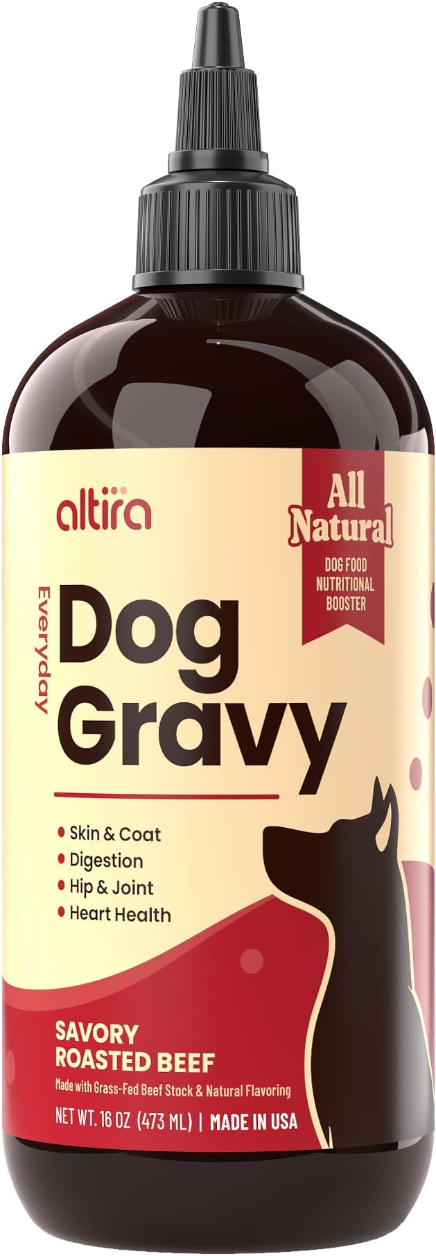 Everyday Dog Gravy - Wet Dog Food Topper for Dry Food with Glucosamine, MSM, Beef Bone Broth, Omega 3, Probiotics and Taurine - Skin, Coat, Heart, Hip and Joint Support, 16 oz (Beef)