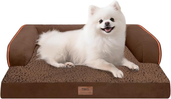 MEKIY Orthopedic Comfy Pet Sofa Dog Bed with Bolster for Small Dogs Cats | Pillow Support for Neck Relief, Egg Crate Foam, Skin-Friendly Surface, Waterproof Liner, Anti-Slip Bottom, 24 x 18 Inch