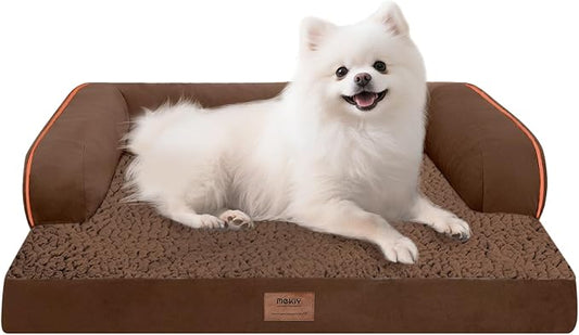 MEKIY Orthopedic Comfy Pet Sofa Dog Bed with Bolster for Small Dogs Cats | Pillow Support for Neck Relief, Egg Crate Foam, Skin-Friendly Surface, Waterproof Liner, Anti-Slip Bottom, 24 x 18 Inch