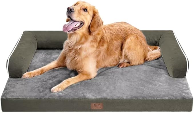 MEKIY Orthopedic Washable Dog Bed with Bolster for Medium to Large Dogs | Pillow Support for Neck Relief, Egg Crate Foam, Waterproof Liner, Anti-Slip Bottom, Removable Bolster Cover, 36 x 27 Inch