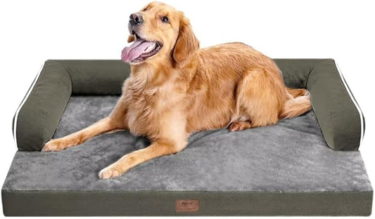 MEKIY Orthopedic Washable Dog Bed with Bolster for Medium to Large Dogs | Pillow Support for Neck Relief, Egg Crate Foam, Waterproof Liner, Anti-Slip Bottom, Removable Bolster Cover, 36 x 27 Inch