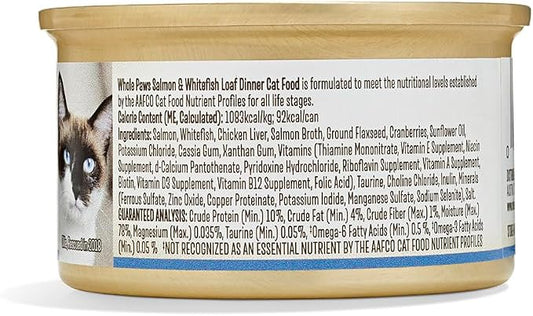 Whole Paws, Wet Cat Food, Salmon & Whitefish Loaf Dinner, 3 Ounce (Pack of 6)