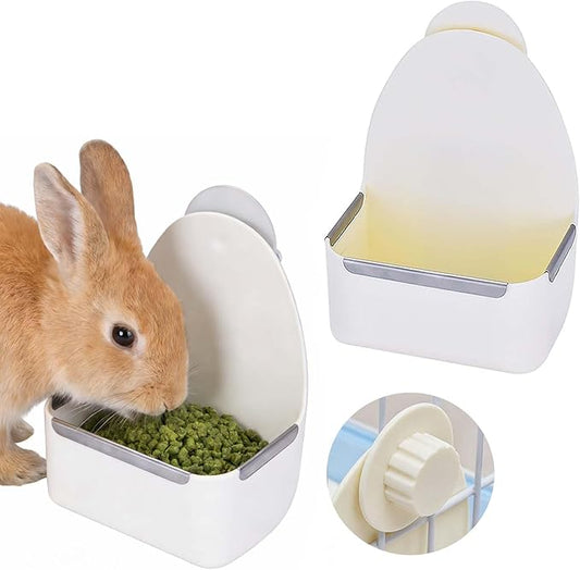 kathson Food and Water Bowl Cage Feeder for Rabbits Dish Feeder Removable Hanging Spill Proof Anti Bite for Rabbit, Guinea Pig, Chinchilla, Hamster, Ferret (Beige)