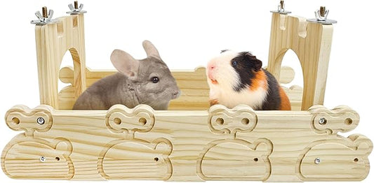 Hamiledyi Chinchilla Wooden Suspension Bridge Hanging Bridge Platform Squirrel Drawbridge Tunnel Toys for Guinea Pig Hamster Habitat Decoration and Toys Chinchilla Cage Accessories(Style C)