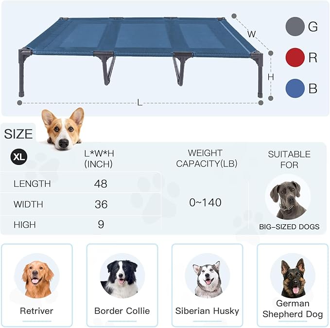 suddus Elevated Dogs Bed Waterproof Outdoor, Portable Raised Dog Bed, Dog Beds Off the Floor, Dogs Bed Easy Clean Indoor or Outdoor Use, X-Large, Blue