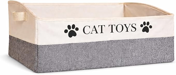 Large Cat Toy Storage Bin Sturdy and Foldable Toy Basket
