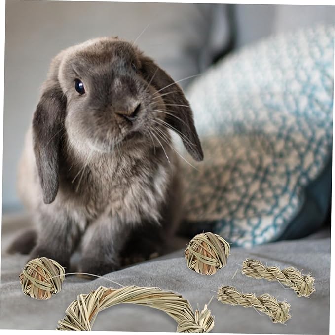 6pcs Rabbit Chew for Small Animals Guinea Pigs Hamsters Chinchillas Natural Grass Teeth Cleaning Chew Prop Bite for Healthy Dental Care and Boredom Relief