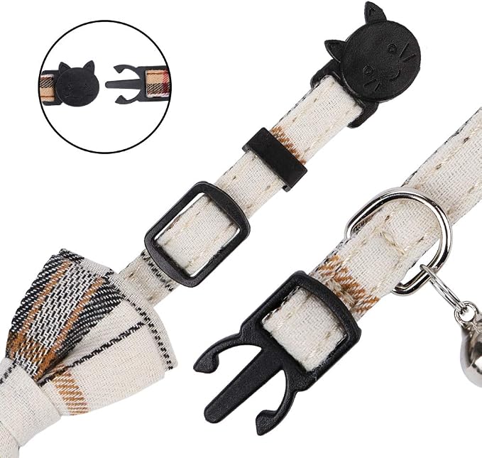 Faleela Breakaway Cat Collar with Bells - 2 Pack Cat Collar with Bells, Cat Collars with Bandana, Accessories for Pet Collars, Adjustable for Cats and Small Dogs (Beige+Brown)