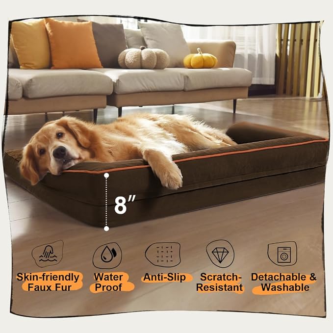MEKIY Orthopedic Waterproof Jumbo Dog Bed with Bolster for Extra Large Dogs | Pillow Support for Neck Relief, Egg Crate Foam, Waterproof Liner, Anti-Slip Bottom, Removable Bolster Cover, 53 x 42 Inch