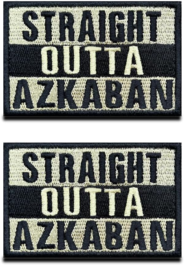 2 Pieces Straight Outta Azkaban Patch Tactical Military Funny Biker Patch Hook and Loop Embroidery Fastener Emblem - Patch Attachment for Backpack, Clothes, Jacket, Garment & Tactical