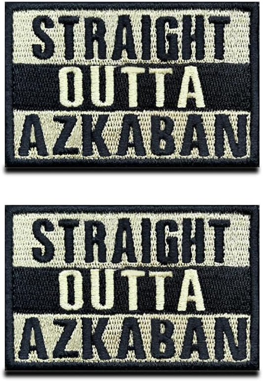 2 Pieces Straight Outta Azkaban Patch Tactical Military Funny Biker Patch Hook and Loop Embroidery Fastener Emblem - Patch Attachment for Backpack, Clothes, Jacket, Garment & Tactical