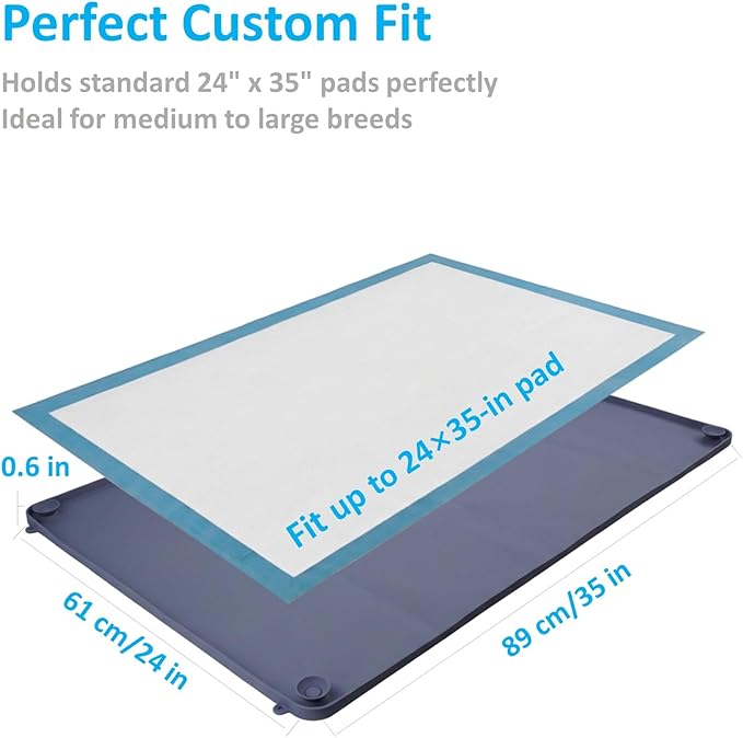 2-in-1 Silicone Dog Pee Pad Holder Tray, 24”x35” Large - Non-Slip Potty Training Tray for Medium & Large Dogs with Corner Snaps, Raised Edges - Wall-Mountable Indoor Dog Toilet & Splash Guard
