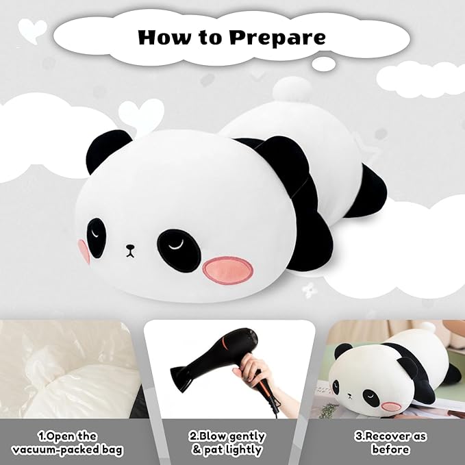 Finebee Weighted Panda Stuffed Animals, Cute Weighted Panda Plush, Soft Stuffed Weighted Plushie Pillow Gifts for Kids & Adults (23.6" 3.1Lbs)