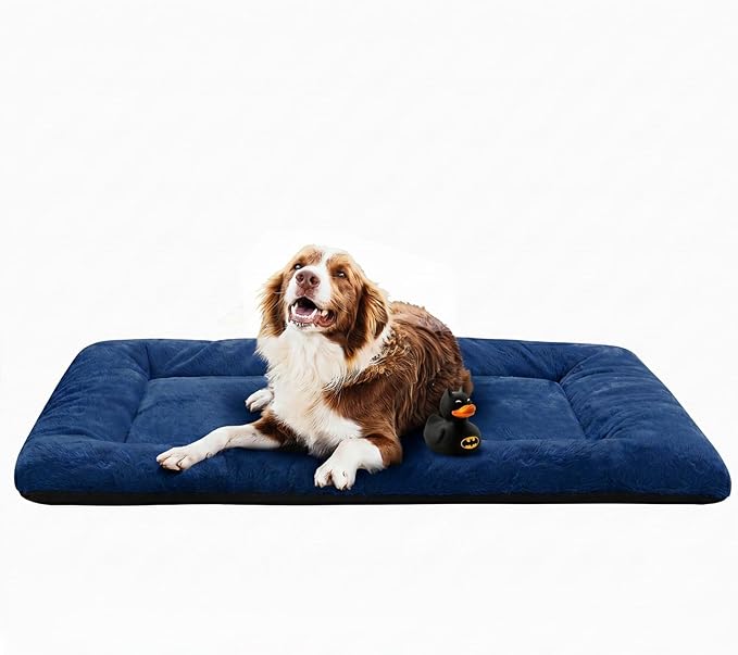 Dog Beds Crate Pad for Extal Large Dogs Fit Metal,Ultra Soft, Washable & Anti-Slip Kennel Pad for Dogs Cozy Sleeping Mat,Navy Blue 48inch