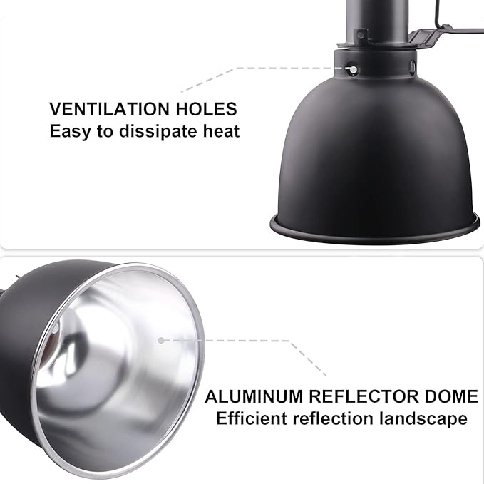 Aiicioo Dual Reptile Light Fixture Combo Deep Dome Reptile Dual Lamp Fixture Includes 100W UVA Daylight Heating Lamp and 100W Infrared Heat Emitter Day Night Basking Heat Lighting Kit
