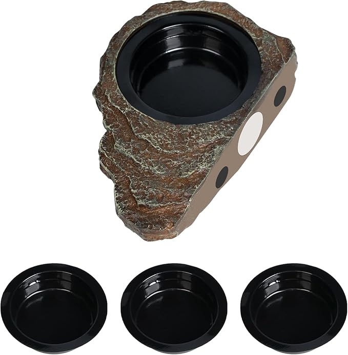 Magnetic Gecko Feeding Ledge, Reptile Food Dish with 3PCS Feeding Cups Crested Gecko Feeder Ledge Water Bowl for Lizard Chameleon Bearded Dragon Tank Accessories