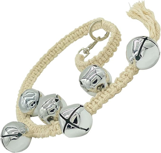 Dog Hanging Doorbells| 6 Extra Loud Dog Potty Training Bells| Adjustable Durable Braided Rope Door Bell for Dogs to Ring to Go Outside(Silver, Large)