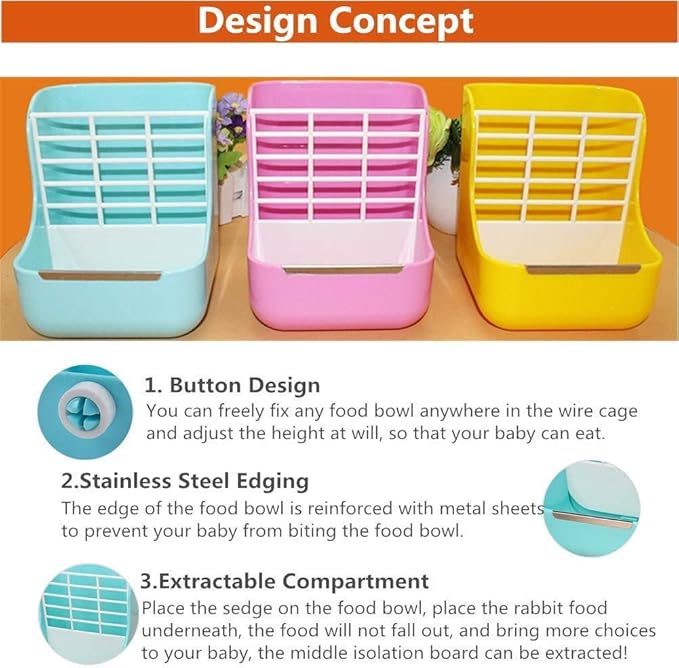 Rabbit Supplies with Bowl & Hay Feeder - Accessories for Bunnies & Guinea Pigs, 6x6x7 Inches (Blue)