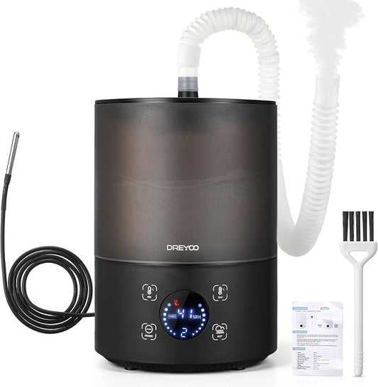 Dreyoo Reptile Fogger Humidifiers with Humidity Control, Top Fill Reptile Mister with Smart Touch LED Display, 3 Mist Levels, Auto Shut Off, Extendable Hose for Crested Frog Gecko Terrarium