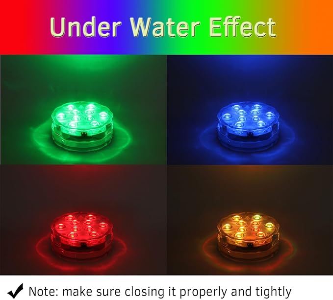Qoolife Submersible LED Lights Remote Control Battery Powered, RGB Multi Color Changing Waterproof Light for Pool, Vase Base, Spa, Aquarium, Pond, Hot Tub, Decoration, Party, 1-Pack