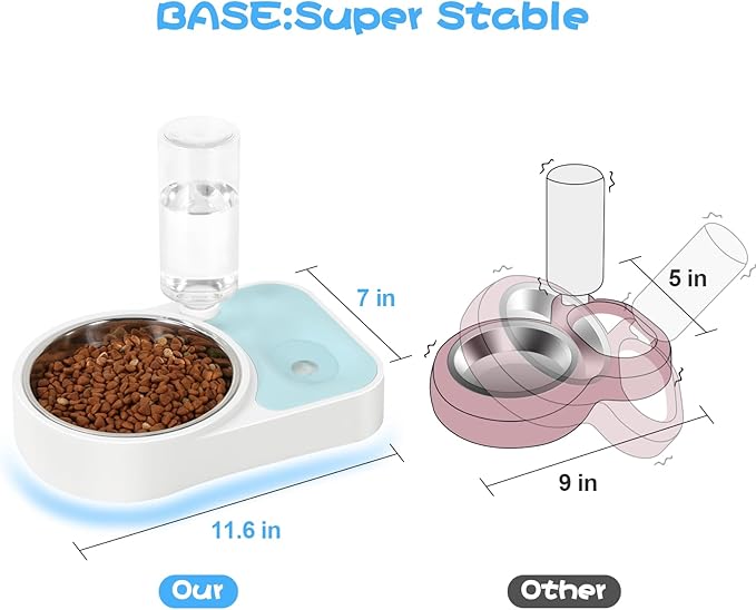 JUST RUN Double Dog Cat Bowls, Dog Cat Food and Water Bowl Set with Automatic Water Dispenser Bottle, Super Big Detachable Stainless Steel Food Bowl for Small Dogs Puppy and Cats Kitten Rabbit(Blue)