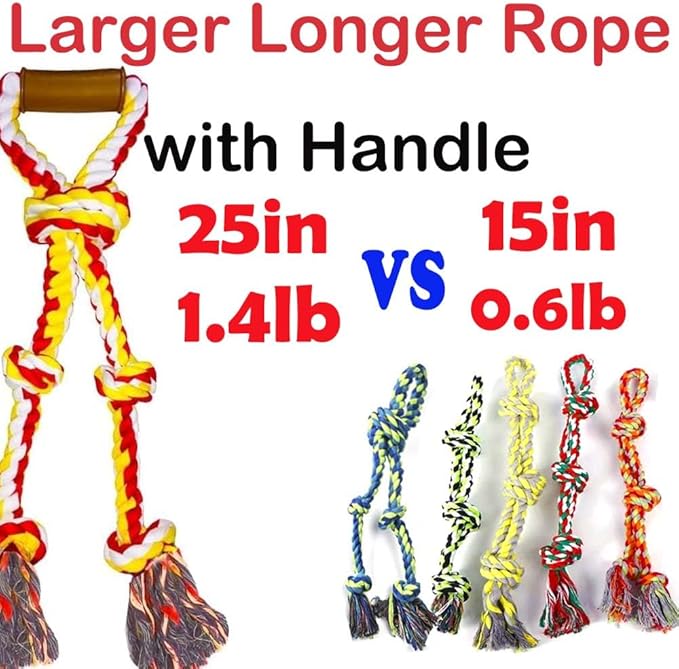6 Knot Large Christmas Dog Rope Toy for Aggressive Chewers - Heavy Duty, Durable Tough Chew With Handle for Tug of War Play - Large Breed Pull Toy for Big Dogs