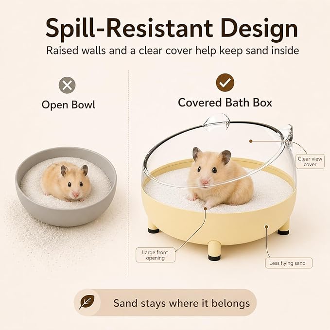 Meow&Woof Hamster Sand Bath Container, Large Sandbox Toilet Gerbil Batheoom, Tiny Chinchilla Dust Bathtub Sand Bath Box for Hamster Cage Accessories 6.5 Inch-Pink