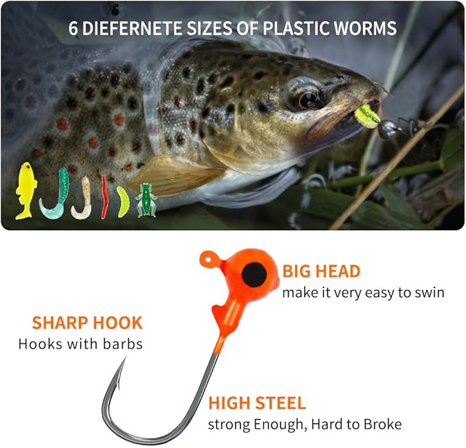 GOANDO Fishing Lures Kit for Freshwater Bait Tackle Kit for Bass Trout Salmon Fishing Accessories Tackle Box Including Spoon Lures Soft Plastic Worms Fishing Gifts