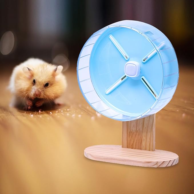 Toyvian Hamster Running Wheel Stand with Wood Base, Rotating Mute Design Exercise Wheel Holder for Small Pets Cage