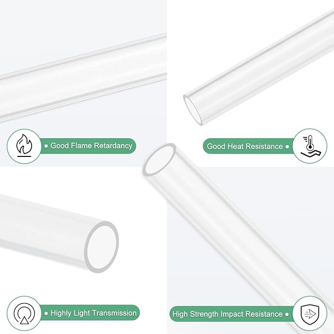M METERXITY Clear Plastic Tube, 9mm[0.35"] ID x 11mm[0.43"] OD High Impact Rigid Polycarbonate Round Pipes for Water Plumbing/Lighting/Aquariums/Models, Plastic Tubing [305mm/12IN]