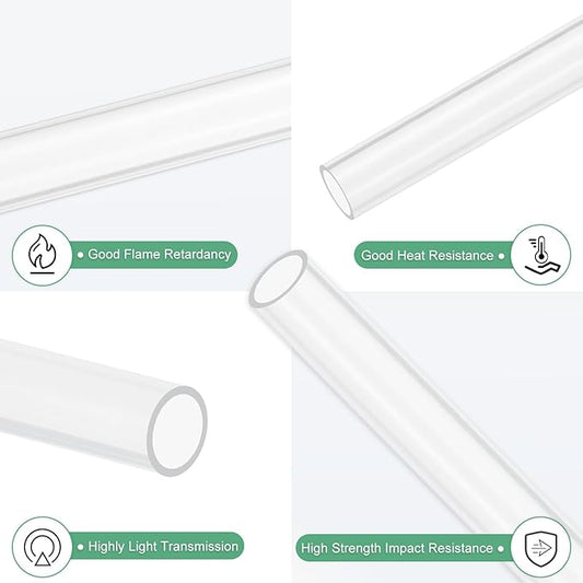 M METERXITY Clear Plastic Tube, 9mm[0.35"] ID x 11mm[0.43"] OD High Impact Rigid Polycarbonate Round Pipes for Water Plumbing/Lighting/Aquariums/Models, Plastic Tubing [305mm/12IN]