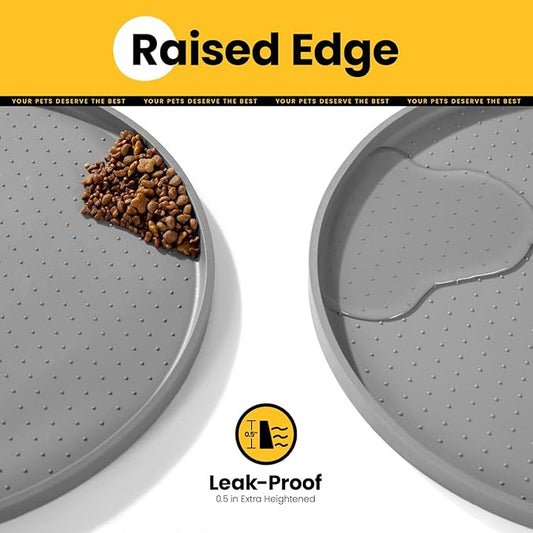 Conlun Dog Food Mat,1/2 Inch Raised Edges Cat Feeding Mat for Spill Containment,BPA-Free Silicone Pet Food Mats for Floor Waterproof,Rubber Dog Placemats for Food and Water Bowls(Grey,19"x12")