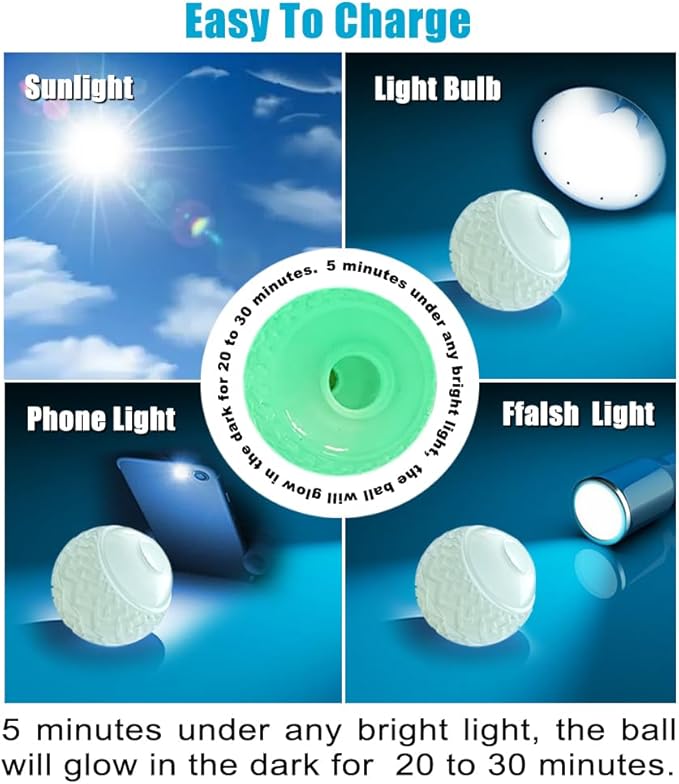 Feixun Dog Glow Ball Toy, Dog Toy Ball Glow in The Dark, 2 Pack