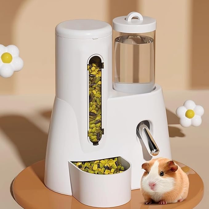Small Animal Food and Water Dispenser, 2 in 1 Hamster Automatic-Gravity Food Water Dispenser, No Drip Pet Feeder and Waterer, for Small Animal Hedgehog Hamster Cats Rabbits