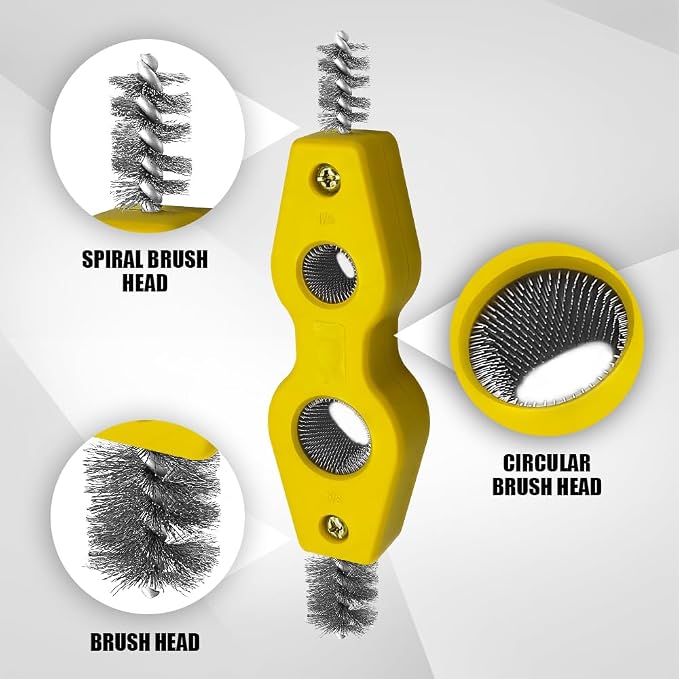 4 in 1 Car Battery Cleaning Brush, Battery Terminal Cleaner, Anti-Rust Auto Battery Cleaner Brush Tool with Steel Wire, Vehicle Battery Terminals Machine Parts Cleaning Tool for Cars (Yellow)
