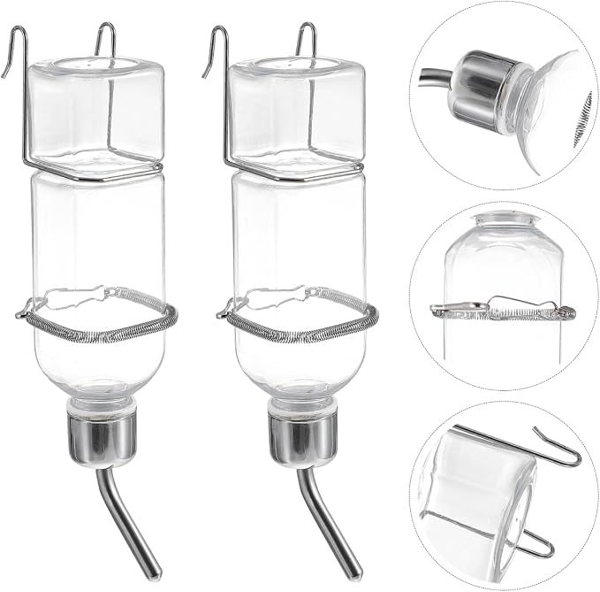 2 Pack Small Animal Water Bottle No Drip, 180ml Hanging Pet Water Dispenser for Guinea Pig Rabbit Hamster Bunny Chinchilla, Cage Feeder with Stainless Tube