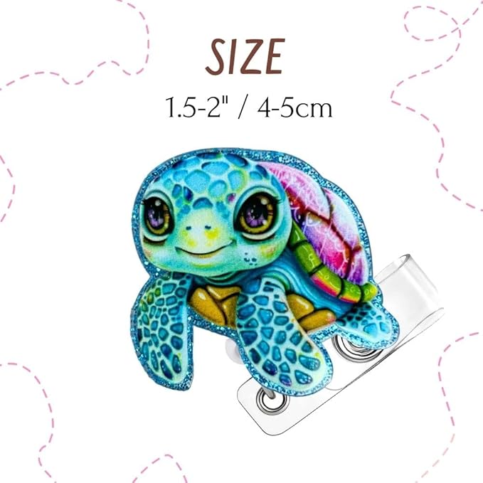 YJ PREMIUMS Turtle Badge Reel Holder Sea Turtle Name Tag ID Alligator Clip Retractable Reels Lanyard for Nurse Pediatric PEDS | Cute Shell Animals Fish Summer Tropical Beach Crystal Supplies Gifts