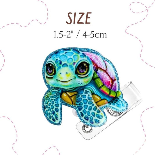 YJ PREMIUMS Turtle Badge Reel Holder Sea Turtle Name Tag ID Alligator Clip Retractable Reels Lanyard for Nurse Pediatric PEDS | Cute Shell Animals Fish Summer Tropical Beach Crystal Supplies Gifts