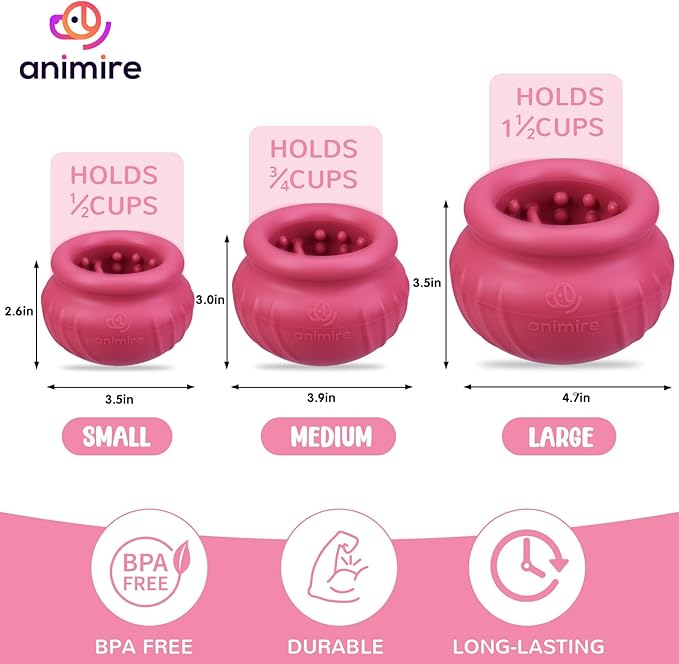 Wobbly Dog Enrichment Lick Toy, Stuffable Frozen Lick Bowl to Keep Dogs Busy, Long-Lasting Interactive Treat Dispensing Dog Toy, Silicone Fetch Catch Chew Toy(Rose,L)