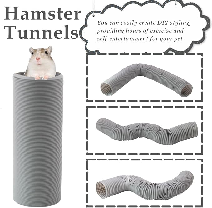 PINVNBY Plastic Tunnel for Guinea Pigs,2 Pcs Foldable Hamster Tunnels Collapsible Hamsters Fun Tube Small Animal Exercising Training Hideout Tubes for Gerbils Rats Mice Ferrets(Gray)