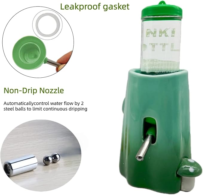 Hamster Water Bottle Adjustable Ceramic Hamster Water Dispenser No Drip Feeder with Food Bowl for Mice Rats Hedgehog Chinchilla Gerbil