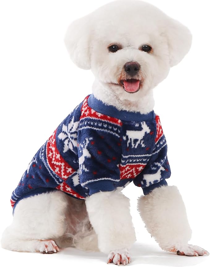 FabriCastle Christmas Dog Sweater, 2-Pack Dog Clothes, Ultra Soft and Warm Pet Jackets for Small Dogs & Cats, Winter Pet Apparel Costumes, Puppy Outfits (Red,Blue, X-Large)