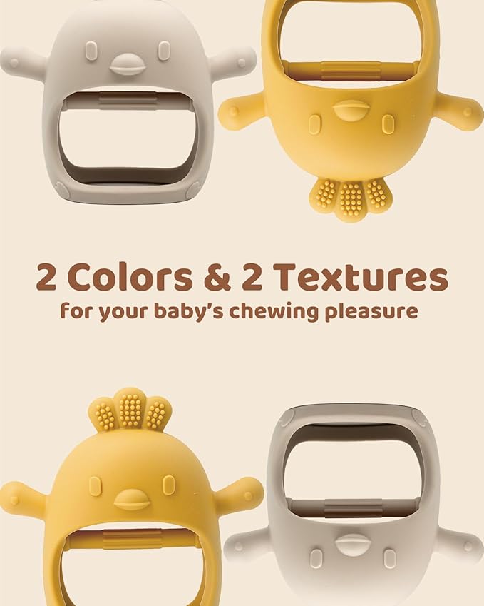 ChooKaChoo 2 Pack Baby Teething Toy Silicone Teething Mitten for Babies Over 3 Months Anti Dropping Wrist Hand Teethers Baby Chew Toys for Sucking Needs, BPA Free