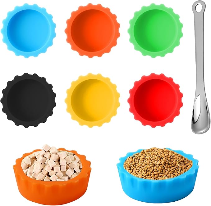 6 Pcs Crested Gecko Food and Water Bowl with 1 Spoon, Reptile Feeding Cups for Lizards, Isopods & Small Pets, Easy-Clean Silicone Set