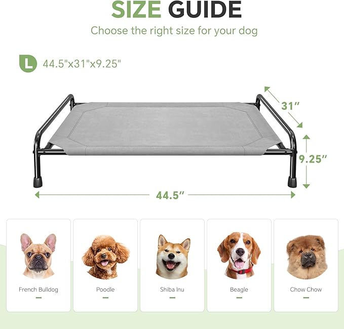 Ekisemio Cooling Breathable Elevated Dog Bed with Metal Frame for Large Dogs, Grey