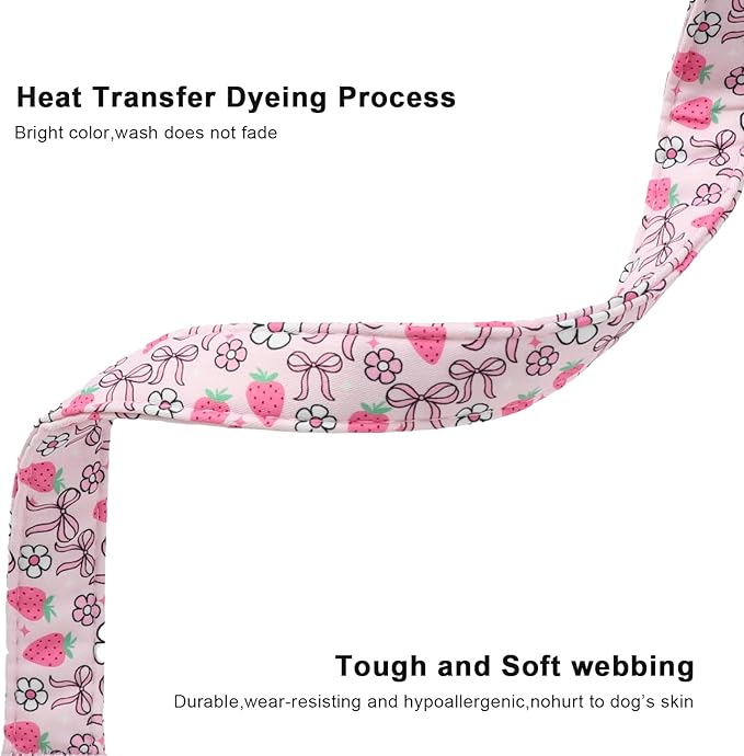 Lionet Paws Spring Dog Collar- Cute Strawberry Pink Dogs Collar with Plastic Buckle and Bowtie Pendant,Dog Collar for Small Dogs