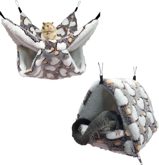 2 Pieces Small Pet Cage Hammock Guinea Pig Bed Hideout, Warm Rat Hammock Bed Bunkbed Sugar Glider Hammock Guinea Pig Cage Accessories Bedding for Squirrel Rat Hedgehog Chinchilla Nest Tent (Coffee)